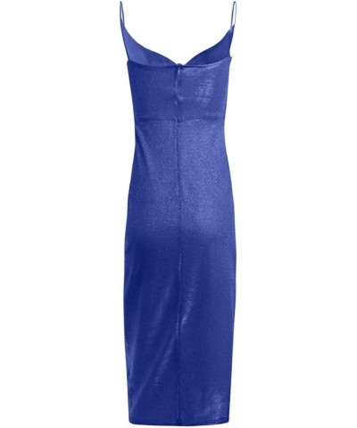 Women's Plus Size Dresses for Curvy Wedding Guest Dresses Solid Color Sexy Sequin Slit Maxi Smocked One Dress 7-blue $28.80 D...