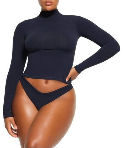 Women Long Sleeve Tight Crop Tops Solid Color Crew Neck Slim Fit Tee Shirt Basic Fitted Cropped Top Shirt G-navy Blue $6.62 T...