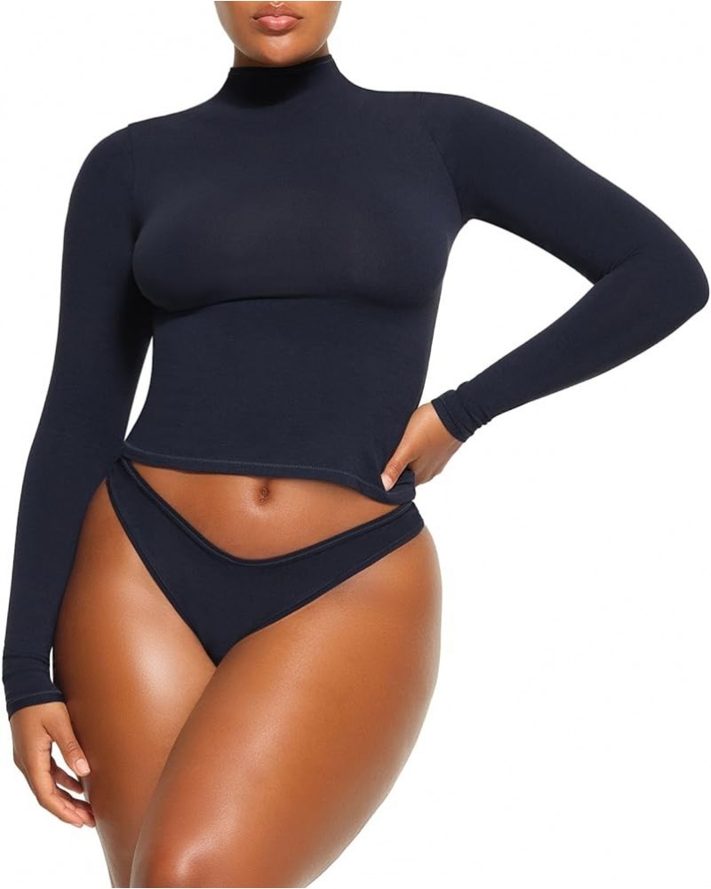 Women Long Sleeve Tight Crop Tops Solid Color Crew Neck Slim Fit Tee Shirt Basic Fitted Cropped Top Shirt G-navy Blue $6.62 T...