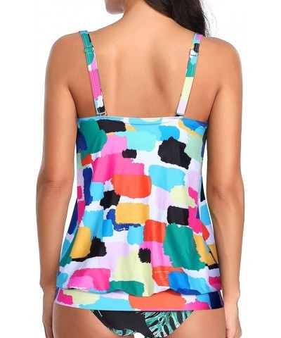 Womens Blouson Tankini Top No Bottom Loose Fit Swim Top Modest Tank Top Color Block $19.59 Swimsuits