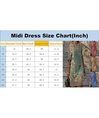 Women's Casual Shift Dress Floral Shift Dress with Sleeves V Neck Midi Summer Dresses for Women 2024 Knee Length Vintage Blue...