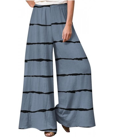 Palazzo Pants for Women Summer Elastic High Waist Plus Size Flowy Wide Leg Pants Trendy Baggy Lounge Straight Trouser B38-sky...