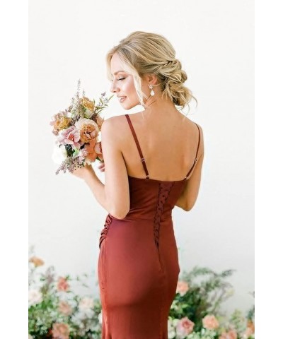 Women's Cowl Neck Satin Bridesmaid Dresses with Slit 2024 Spaghetti Straps Ruched Long Formal Dress XOD060 Black $31.85 Dresses