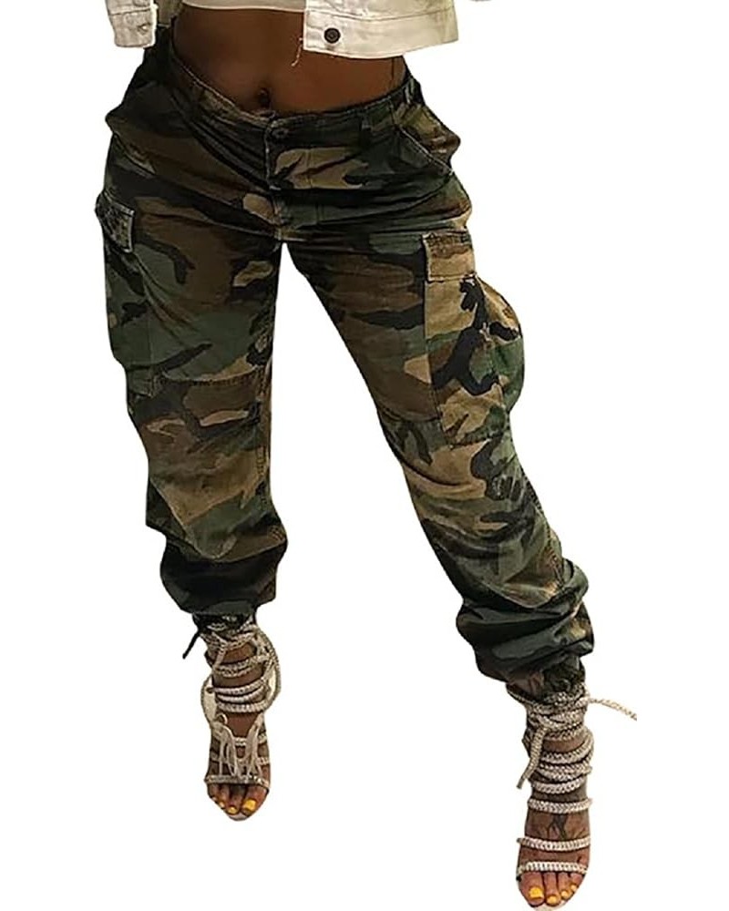 Camo Cargo Pants for Women High Waisted Slim Fit Camoflage Jogger Sweatpants with Pockets C-green $16.31 Activewear