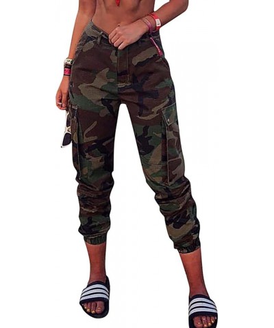 Camo Cargo Pants for Women High Waisted Slim Fit Camoflage Jogger Sweatpants with Pockets C-green $16.31 Activewear