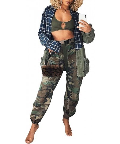 Camo Cargo Pants for Women High Waisted Slim Fit Camoflage Jogger Sweatpants with Pockets C-green $16.31 Activewear