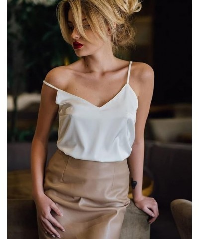 Womens Silk Satin Tank Top 2 Pack V Neck Basic Camisole 2 Pack: Khaki+white $10.83 Tanks