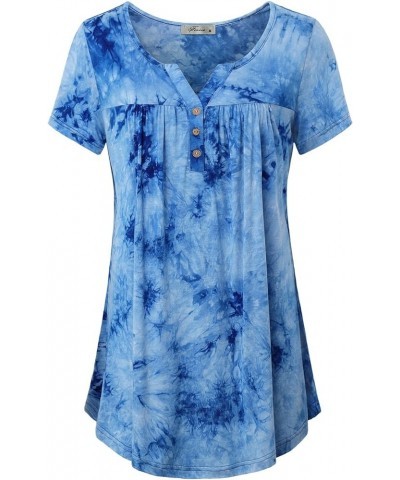 Women's Notch Neck Short Sleeve Casual Tunic Top Flowy Shirt Royal Blue $13.76 Tops