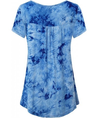 Women's Notch Neck Short Sleeve Casual Tunic Top Flowy Shirt Royal Blue $13.76 Tops