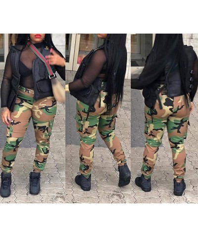 Camo Cargo Pants for Women High Waisted Slim Fit Camoflage Jogger Sweatpants with Pockets C-green $16.31 Activewear