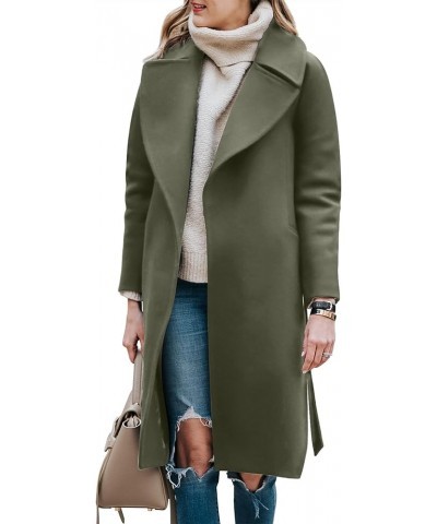 Women's Long Wool Blend Pea Coat Winter Casual Overcoat Notched Lapel Collar Trench Coat Belted Long Jacket Outerwear Army Gr...