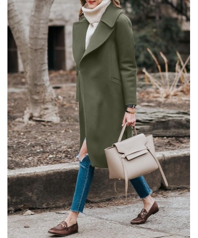 Women's Long Wool Blend Pea Coat Winter Casual Overcoat Notched Lapel Collar Trench Coat Belted Long Jacket Outerwear Army Gr...