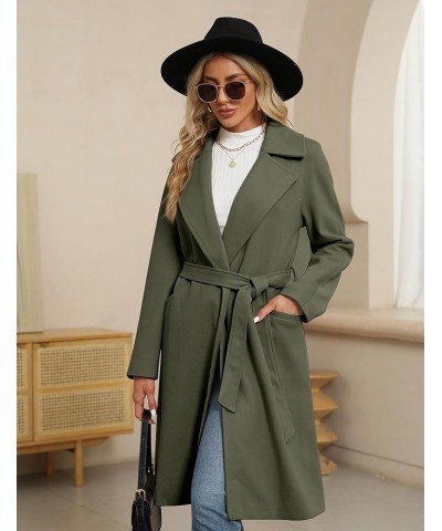 Women's Long Wool Blend Pea Coat Winter Casual Overcoat Notched Lapel Collar Trench Coat Belted Long Jacket Outerwear Army Gr...