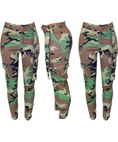 Camo Cargo Pants for Women High Waisted Slim Fit Camoflage Jogger Sweatpants with Pockets C-green $16.31 Activewear