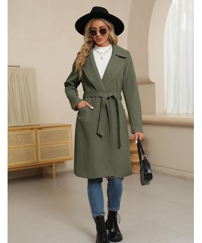 Women's Long Wool Blend Pea Coat Winter Casual Overcoat Notched Lapel Collar Trench Coat Belted Long Jacket Outerwear Army Gr...