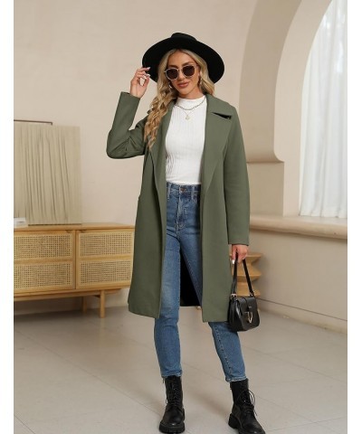 Women's Long Wool Blend Pea Coat Winter Casual Overcoat Notched Lapel Collar Trench Coat Belted Long Jacket Outerwear Army Gr...