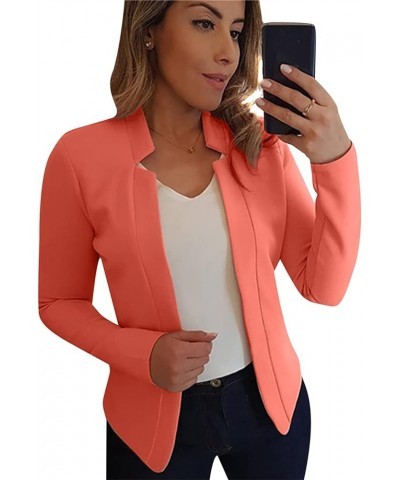 Womens Formal Solid Color Short Blazer Work Office Long Sleeve Jacket Open Front Cardigans Orange $11.04 Blazers