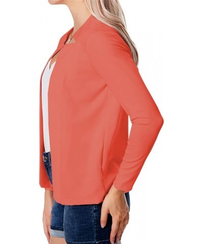 Womens Formal Solid Color Short Blazer Work Office Long Sleeve Jacket Open Front Cardigans Orange $11.04 Blazers