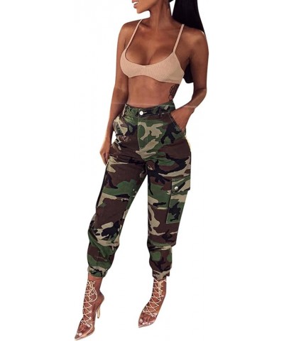 Camo Cargo Pants for Women High Waisted Slim Fit Camoflage Jogger Sweatpants with Pockets C-green $16.31 Activewear