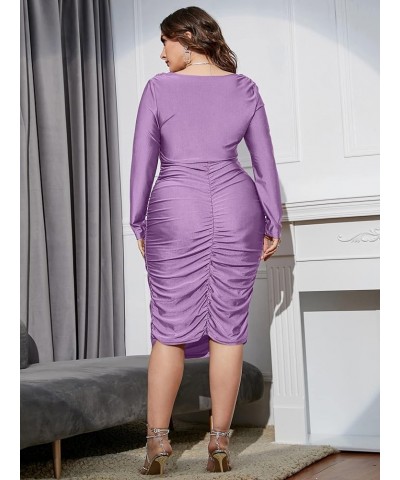 Women's Plus Size Long Sleeve Draped Cowl Neck Party Bodycon Midi Dress Lilac Purple $27.92 Dresses