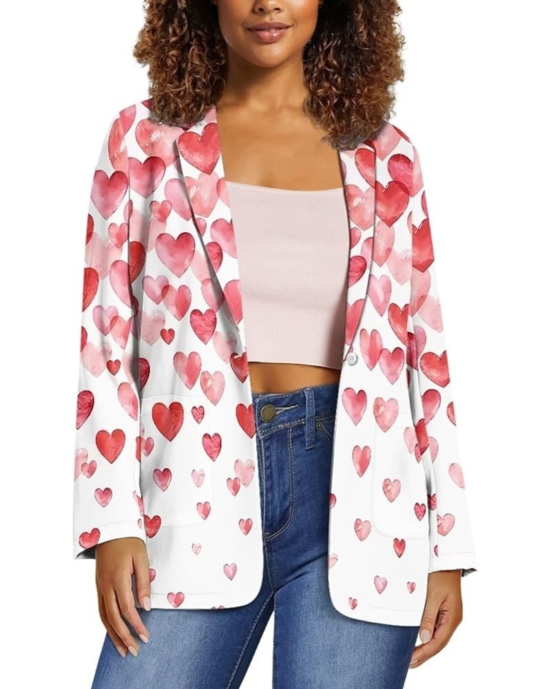 Roosters Suit Jackets for Women Chicken Blazer Jackets Casual Business Cardigan Jacket White Button Jacket Coat Pink Hearts P...