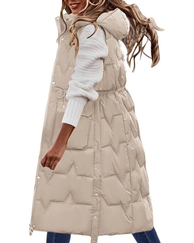 Women's Long Hooded Down Vests Overcoat Jacket Warm Windproof Coat Single Breasted Puffy Winter Coat Women B548-beige $20.51 ...