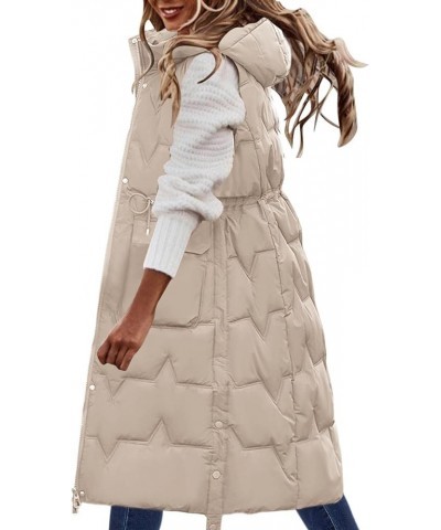 Women's Long Hooded Down Vests Overcoat Jacket Warm Windproof Coat Single Breasted Puffy Winter Coat Women B548-beige $20.51 ...