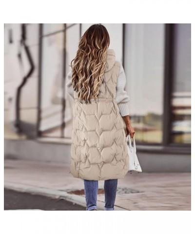 Women's Long Hooded Down Vests Overcoat Jacket Warm Windproof Coat Single Breasted Puffy Winter Coat Women B548-beige $20.51 ...