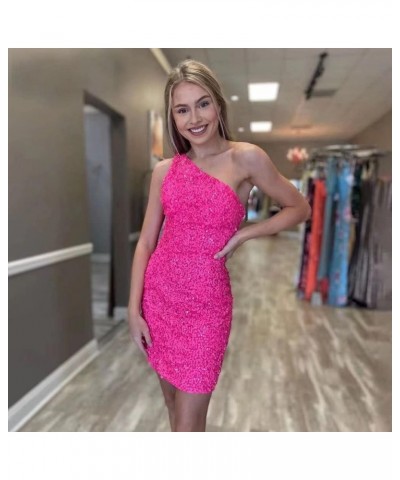 One Shoulder Sequin Homecoming Dress Tight Short Prom Dress Sparkly Backless Cocktail Mini Dress for Teens Green $34.56 Dresses