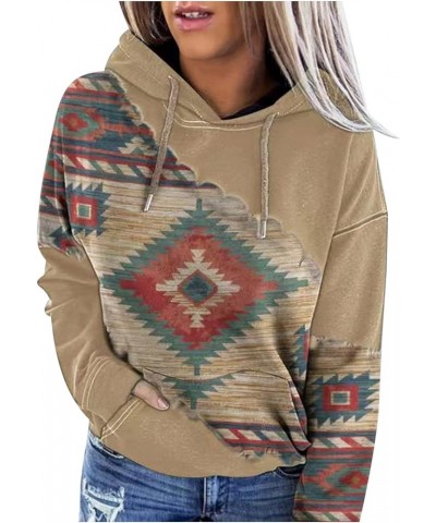 Women's Ethnic Graphic Long Sleeve Sweatshirts Western Aztec Geometric Pullover Tops 2023 Fall Fashion Sweatshirt 02-khaki $1...