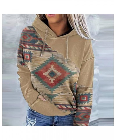 Women's Ethnic Graphic Long Sleeve Sweatshirts Western Aztec Geometric Pullover Tops 2023 Fall Fashion Sweatshirt 02-khaki $1...