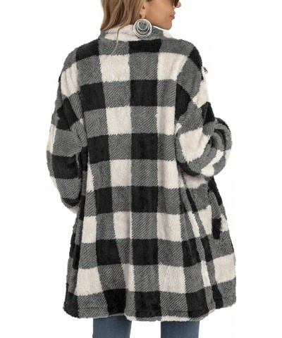 Women's Casual Christmas Plaid Jacket Long Sleeve Buttons Plush Cardigan Winter Warm Lapel Trench Coat Gray $16.00 Jackets