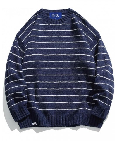 Vintage Soft Knit Sweater Autumn Men's Oversized Casual Pullover Jumper D02-stripes & Navyblue $29.14 Sweaters