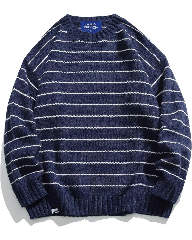 Vintage Soft Knit Sweater Autumn Men's Oversized Casual Pullover Jumper D02-stripes & Navyblue $29.14 Sweaters