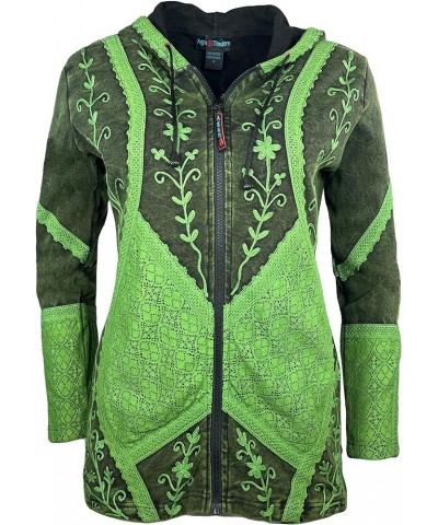 Womens Bohemian Rib Knit Cotton Distressed Embroidered Razor Cut Hoodie Zip Up Himalayan Sweatshirt Jacket Multi 1 $19.98 Hoo...