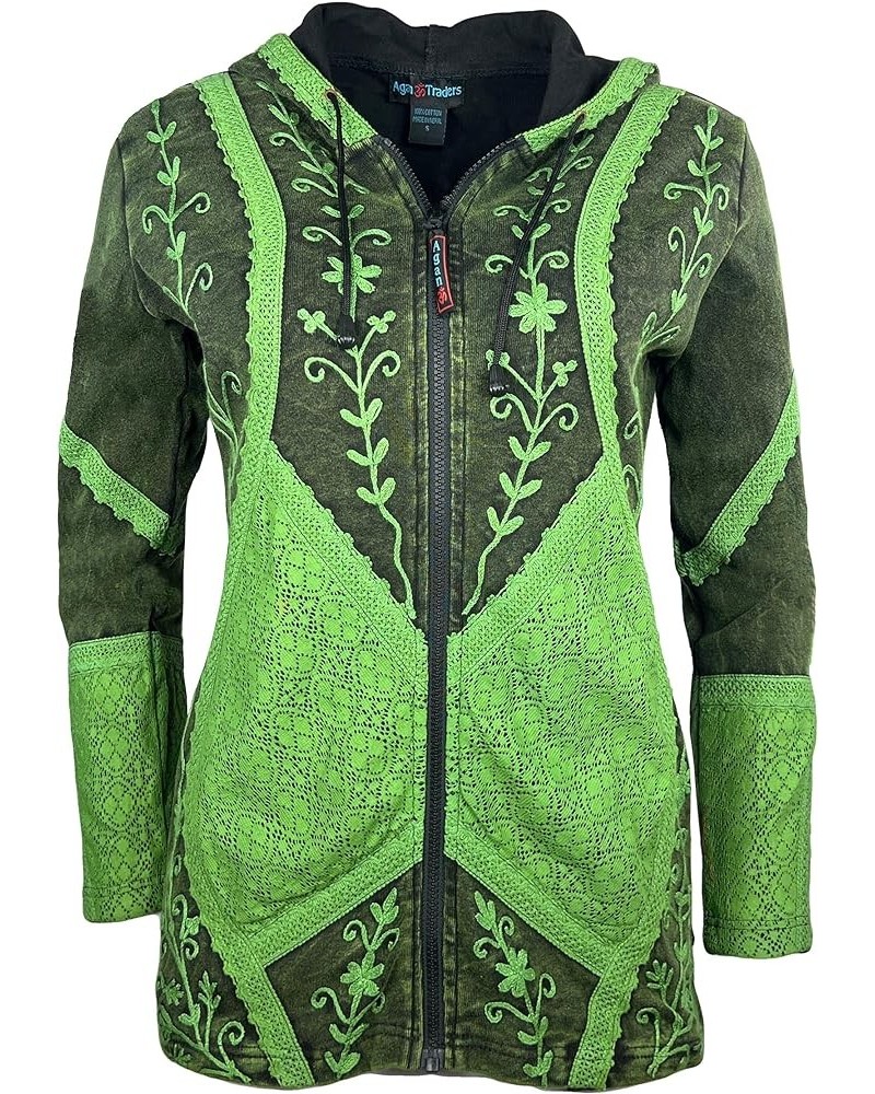 Womens Bohemian Rib Knit Cotton Distressed Embroidered Razor Cut Hoodie Zip Up Himalayan Sweatshirt Jacket Multi 1 $19.98 Hoo...