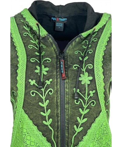 Womens Bohemian Rib Knit Cotton Distressed Embroidered Razor Cut Hoodie Zip Up Himalayan Sweatshirt Jacket Multi 1 $19.98 Hoo...