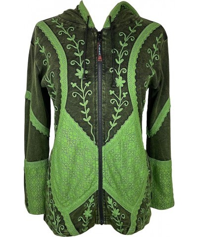 Womens Bohemian Rib Knit Cotton Distressed Embroidered Razor Cut Hoodie Zip Up Himalayan Sweatshirt Jacket Multi 1 $19.98 Hoo...