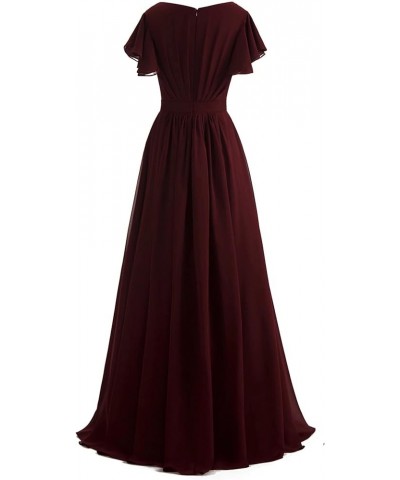 Ruffle Sleeves Bridesmaid Dresses Long Chiffon Prom Formal Evening Dresses for Women with Pockets Hot Pink $30.00 Dresses