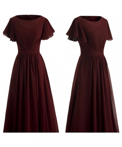 Ruffle Sleeves Bridesmaid Dresses Long Chiffon Prom Formal Evening Dresses for Women with Pockets Hot Pink $30.00 Dresses