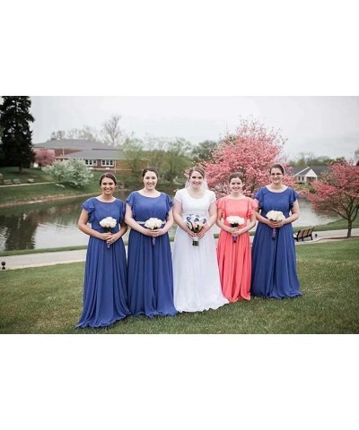 Ruffle Sleeves Bridesmaid Dresses Long Chiffon Prom Formal Evening Dresses for Women with Pockets Hot Pink $30.00 Dresses