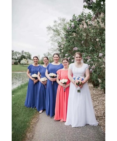 Ruffle Sleeves Bridesmaid Dresses Long Chiffon Prom Formal Evening Dresses for Women with Pockets Hot Pink $30.00 Dresses