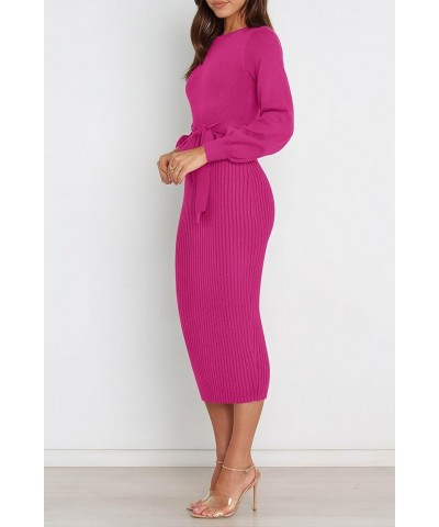 Womens 2024 Spring Sweater Dress Elegant Ribbed Knit Crewneck Long Puff Sleeve Bodycon Fall & Winter Midi Dress Rose $20.25 S...