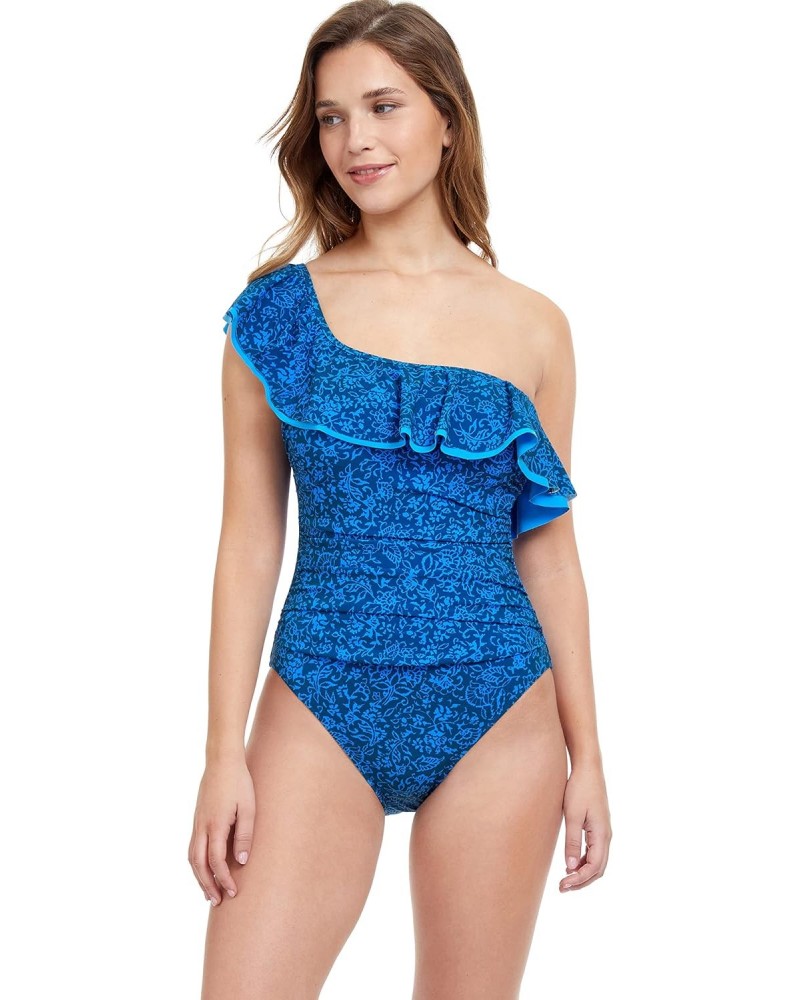 Profile Women's Standard Mehndi Shoulder Ruffle One Piece, Petrol, 46 $29.97 Swimsuits