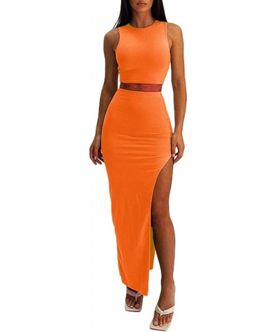 Women's Long Dress Sleeveless Crew Neck Twist Front Cutout Solid Color Slim Fit Tank Dress Party Outfit Orange-122888 $12.17 ...
