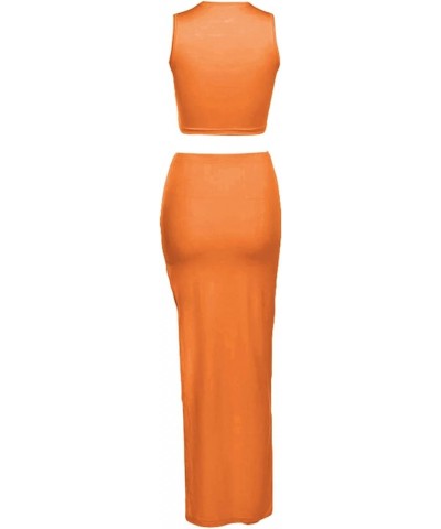 Women's Long Dress Sleeveless Crew Neck Twist Front Cutout Solid Color Slim Fit Tank Dress Party Outfit Orange-122888 $12.17 ...