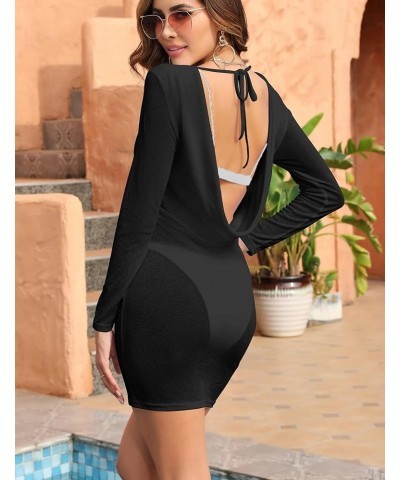 Women's Sexy Swimsuit Cover Ups Long Sleeve Backless Swimwear Coverup Beach Dress Black $12.97 Swimsuits