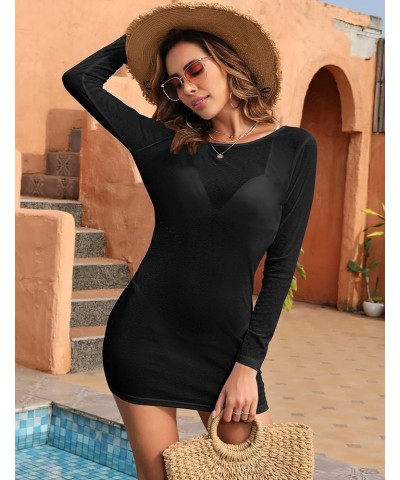 Women's Sexy Swimsuit Cover Ups Long Sleeve Backless Swimwear Coverup Beach Dress Black $12.97 Swimsuits