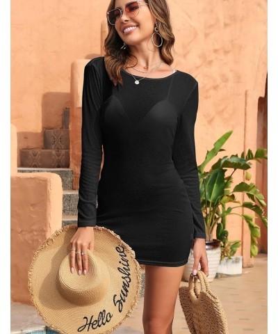 Women's Sexy Swimsuit Cover Ups Long Sleeve Backless Swimwear Coverup Beach Dress Black $12.97 Swimsuits