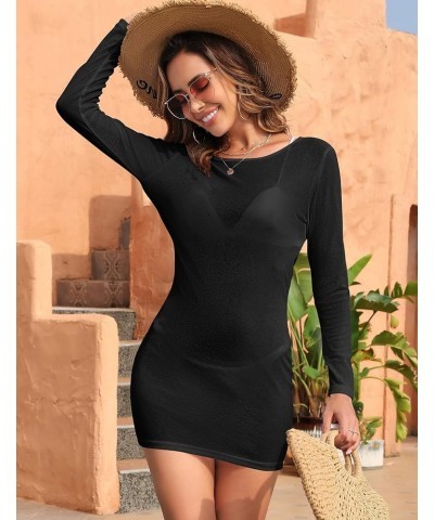 Women's Sexy Swimsuit Cover Ups Long Sleeve Backless Swimwear Coverup Beach Dress Black $12.97 Swimsuits